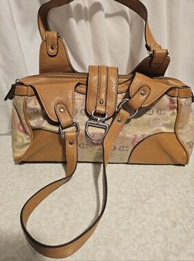 Etienne Aigner Tan Leather-Trim Canvas Shoulder Bag.